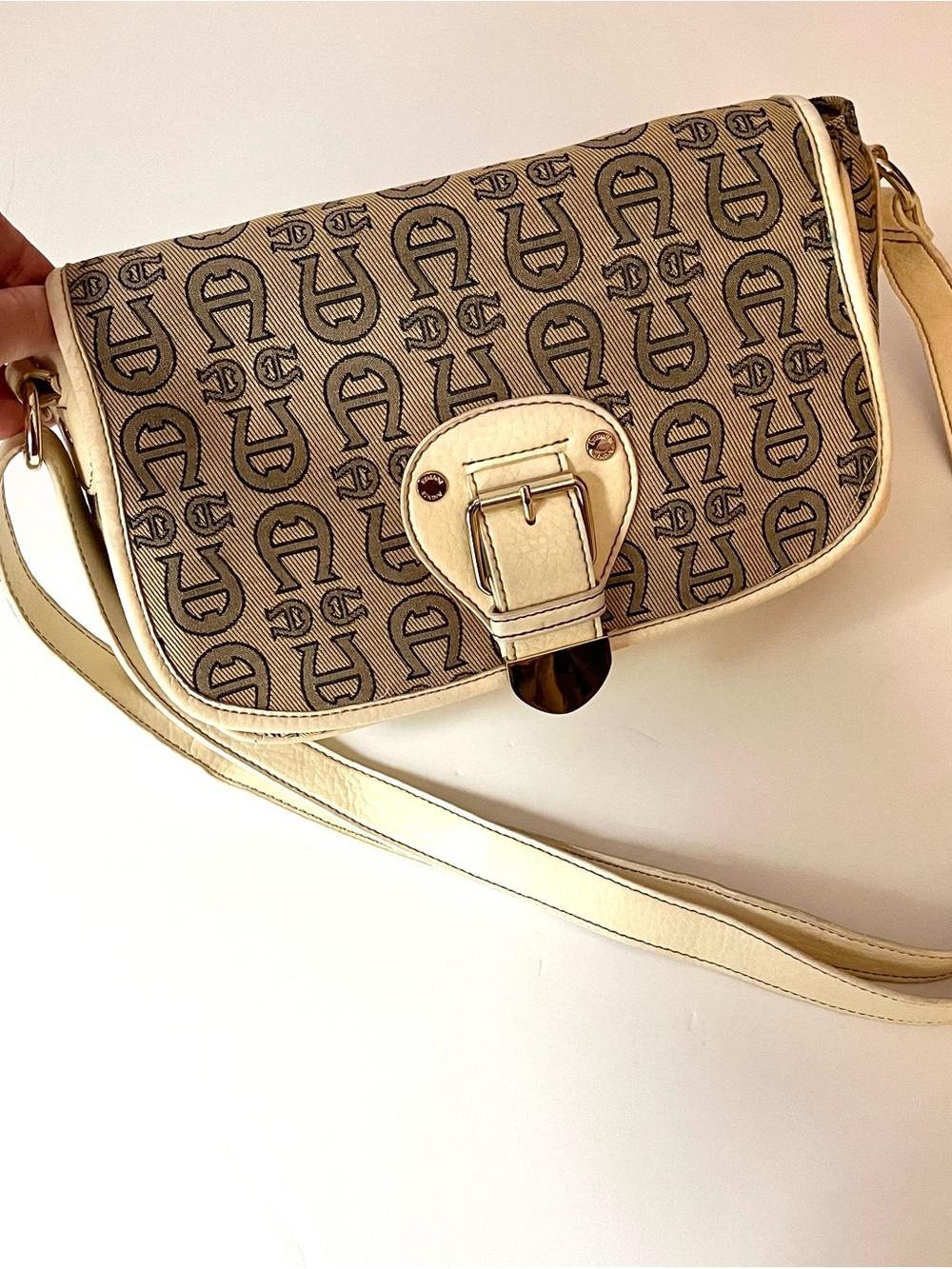 Etienne Aigner Cream Monogram Jacquard Shoulder Bag Y2K